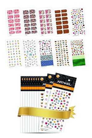 10'lu Tırnak Dövmesi Seti -4, Tırnak Sticker Seti, Nail Art, Tattoo ART-582