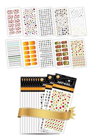 10'lu Tırnak Dövmesi Seti -6, Tırnak Sticker Seti, Nail Art, Tattoo ART-584