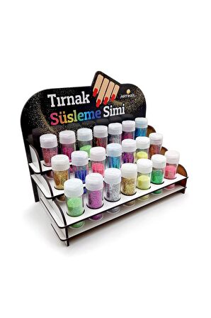 Renkli Tırnak Süsleme Simi Standı, Vücut ve Makyaj Simi , Nail Art -21 ADET