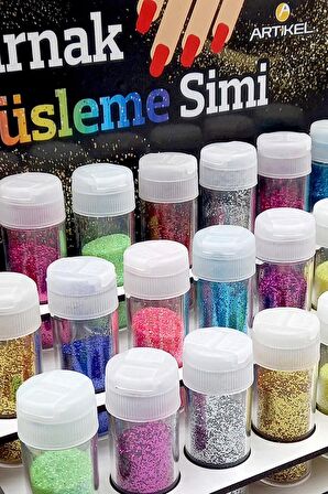 Renkli Tırnak Süsleme Simi Standı, Vücut ve Makyaj Simi , Nail Art -21 ADET