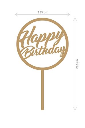 Gold Yuvarlak Çerçeveli Happy Birthday Yazılı Ayna Pleksi Pasta Üstü & Doğum Günü Partisi & Pleksi Pasta Süsü