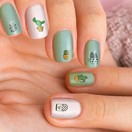 2' Li Kaktüs Tırnak Dövmesi, Tırnak Sticker, Nail Tattoo, Nail Art