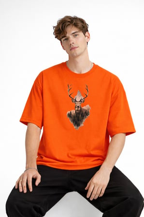 Deer - Oversize Erkek Tişört TURUNCU