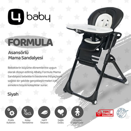 4 Baby AB-100 Formula Katlanır Portatif Mama Sandalyesi Siyah 