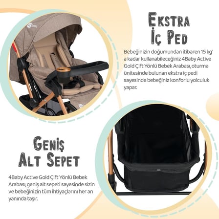 4 Baby AB-310 Active Gold Çift Yönlü Bebek Arabası Gri