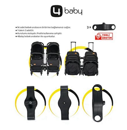 4 Baby Drone Twin Travel Sistem Bebek Arabası Siyah Antrasit