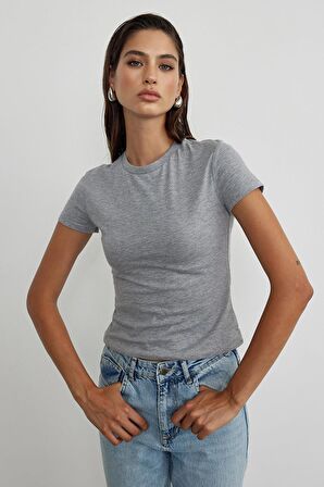Gri Basic Pamuklu Tişört