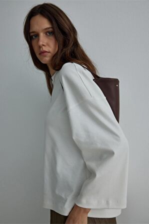 Ekru Katie Uzun Kollu Oversize Tişört