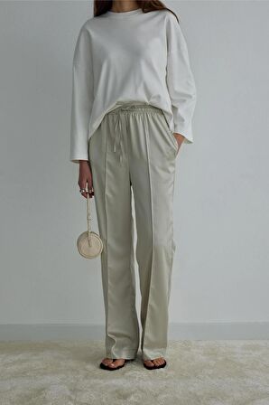 Ekru Katie Uzun Kollu Oversize Tişört