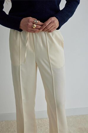 Krem Ross Saten Pantolon