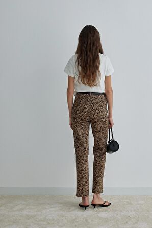 Kahverengi Leopar Crop Pantolon