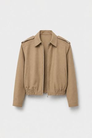 Camel Cooper Crop Bomber Ceket