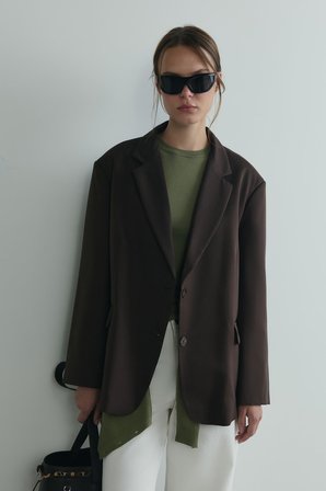 Koyu Kahve Maskülen Blazer Ceket