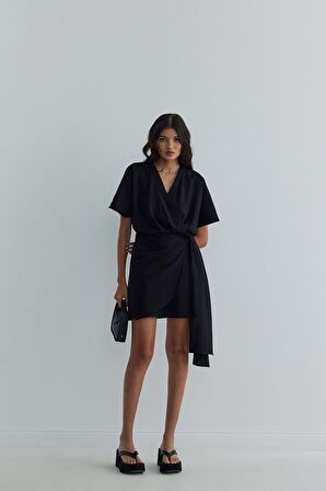 Siyah Maysa Mini Kimono Elbise