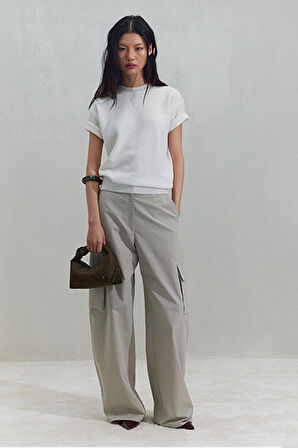 Ekru Robe Kısa Kollu Kazak