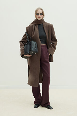 Kahverengi Gina Kaşe Uzun Ceket