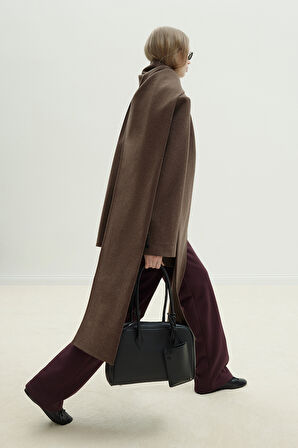 Kahverengi Gina Kaşe Uzun Ceket