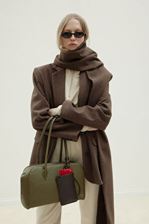 Kahverengi Gina Kaşe Uzun Ceket