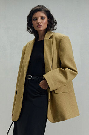 Sarı Gina Kaşe Blazer Ceket