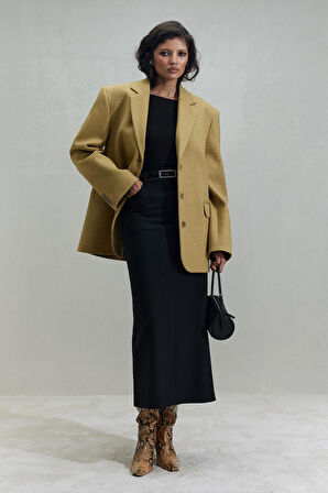 Sarı Gina Kaşe Blazer Ceket