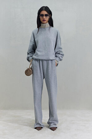 Gri Logolu Oversize Sweatshirt