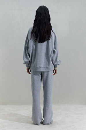Gri Logolu Oversize Sweatshirt