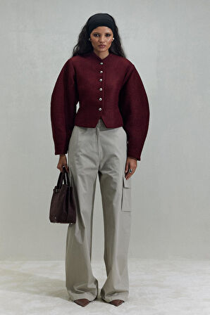 Bordo Gigi Belden Oturtmalı Ceket