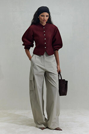 Bordo Gigi Belden Oturtmalı Ceket