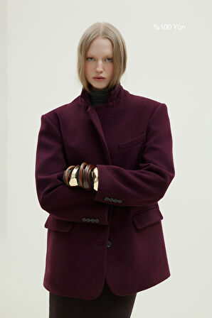 Bordo %100 Yün Blazer Ceket