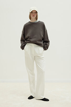 Kahverengi Logolu Oversize Sweatshirt