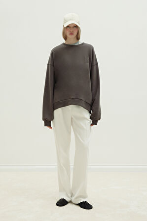 Kahverengi Logolu Oversize Sweatshirt