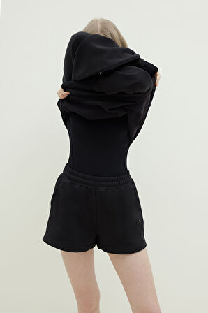 Siyah Ena Pamuklu Şort