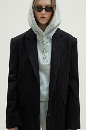 Gri Gala Düğmeli Oversize Sweatshirt