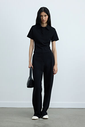 Siyah Jane Polo Yaka Tişört