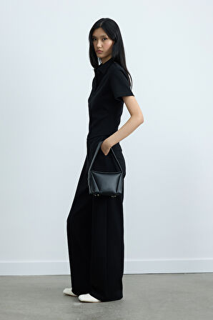 Siyah Jane Polo Yaka Tişört