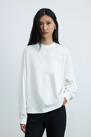 Ekru Dune Oversize Manşetli Tişört