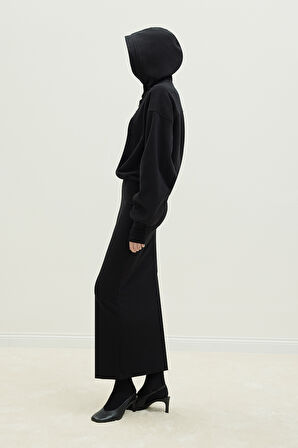 Siyah Gala Düğmeli Oversize Sweatshirt