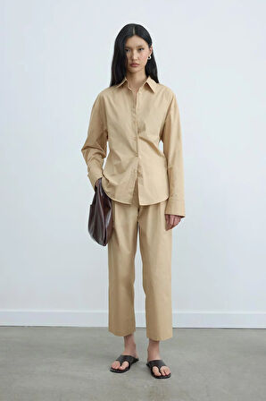 Camel Paper Poplin Pantolon