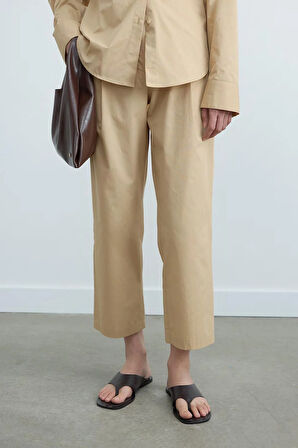 Camel Paper Poplin Pantolon