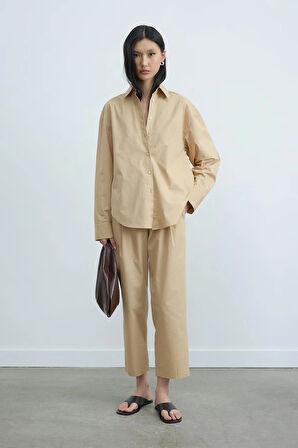 Camel Paper Poplin Pantolon