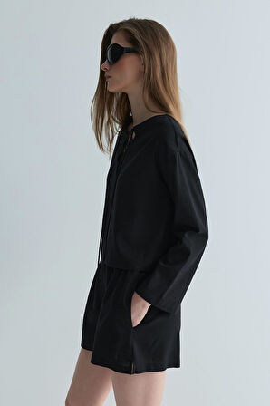 Siyah Zoe Basic Keten Şort