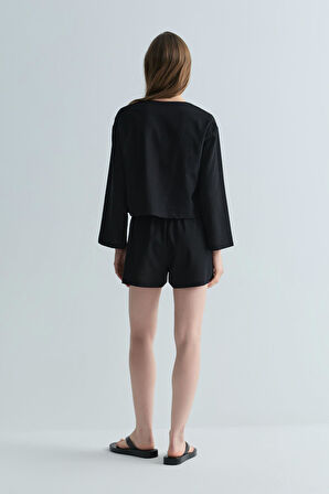 Siyah Zoe Basic Keten Şort