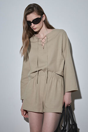 Ihlamur Yeşili Zoe Basic Keten Şort