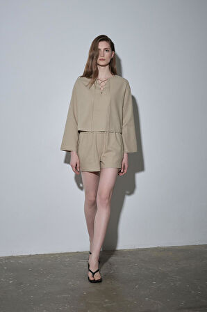 Ihlamur Yeşili Zoe Basic Keten Şort