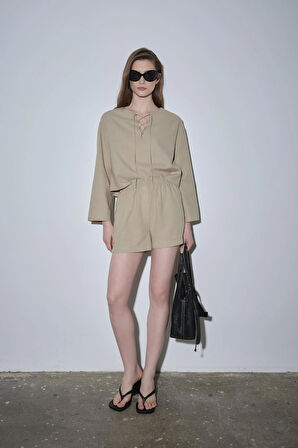 Ihlamur Yeşili Zoe Basic Keten Şort