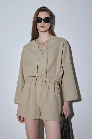 Ihlamur Yeşili Zoe Basic Keten Şort