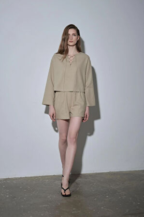 Ihlamur Yeşili Zoe Basic Keten Şort