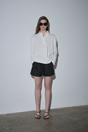 Ekru Polo Yaka Oversize Tişört