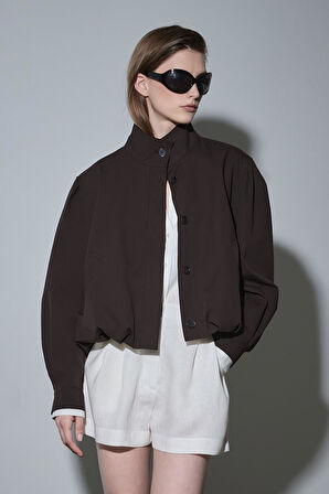 Kahverengi Khole Dik Yaka Balon Ceket