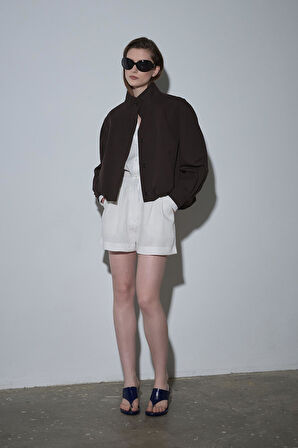 Kahverengi Khole Dik Yaka Balon Ceket